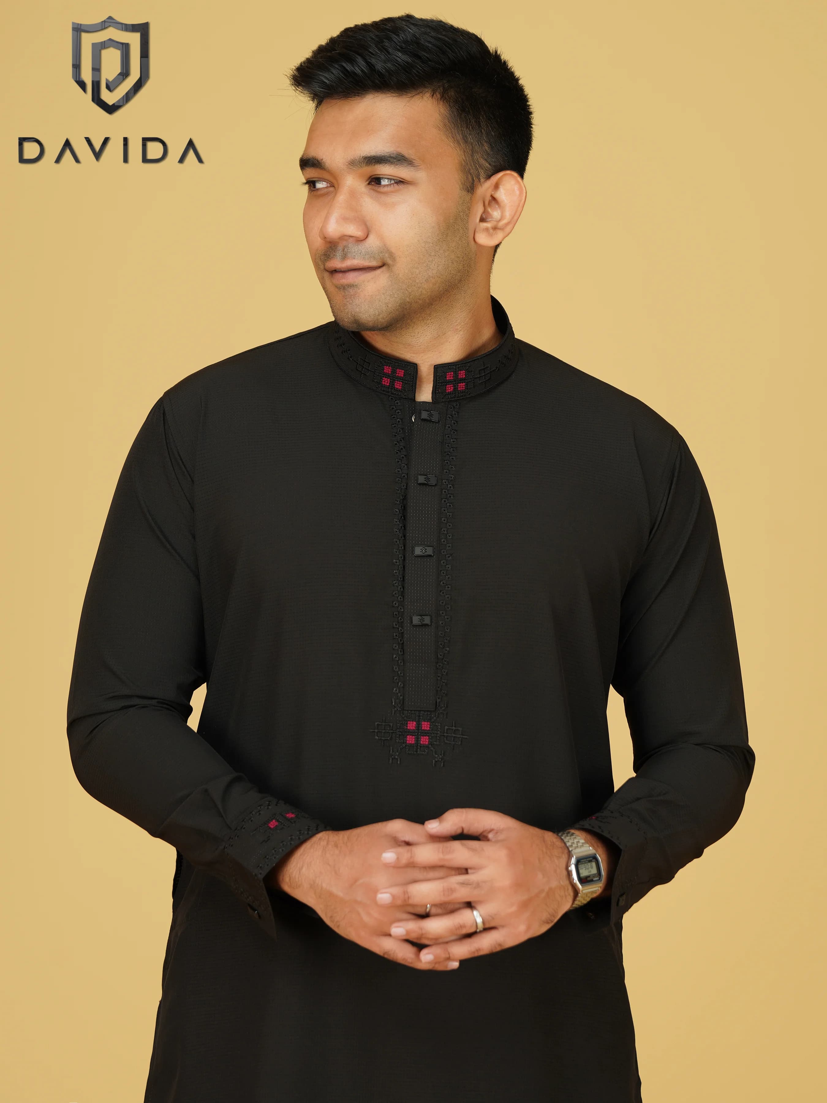 Bamboo AC Cotton Embroidered Panjabi Black Color