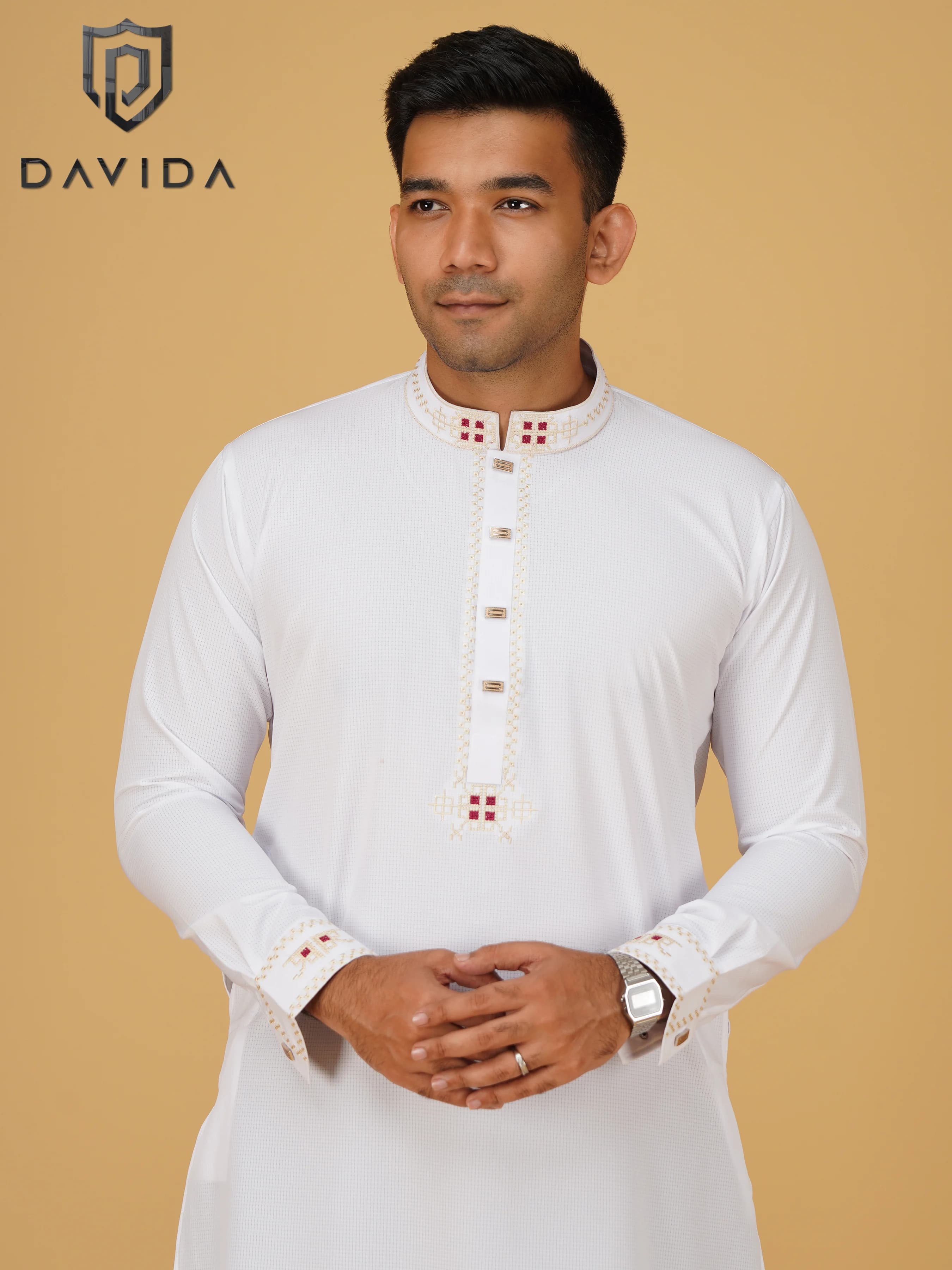 Bamboo AC Cotton Embroidered Panjabi White Color